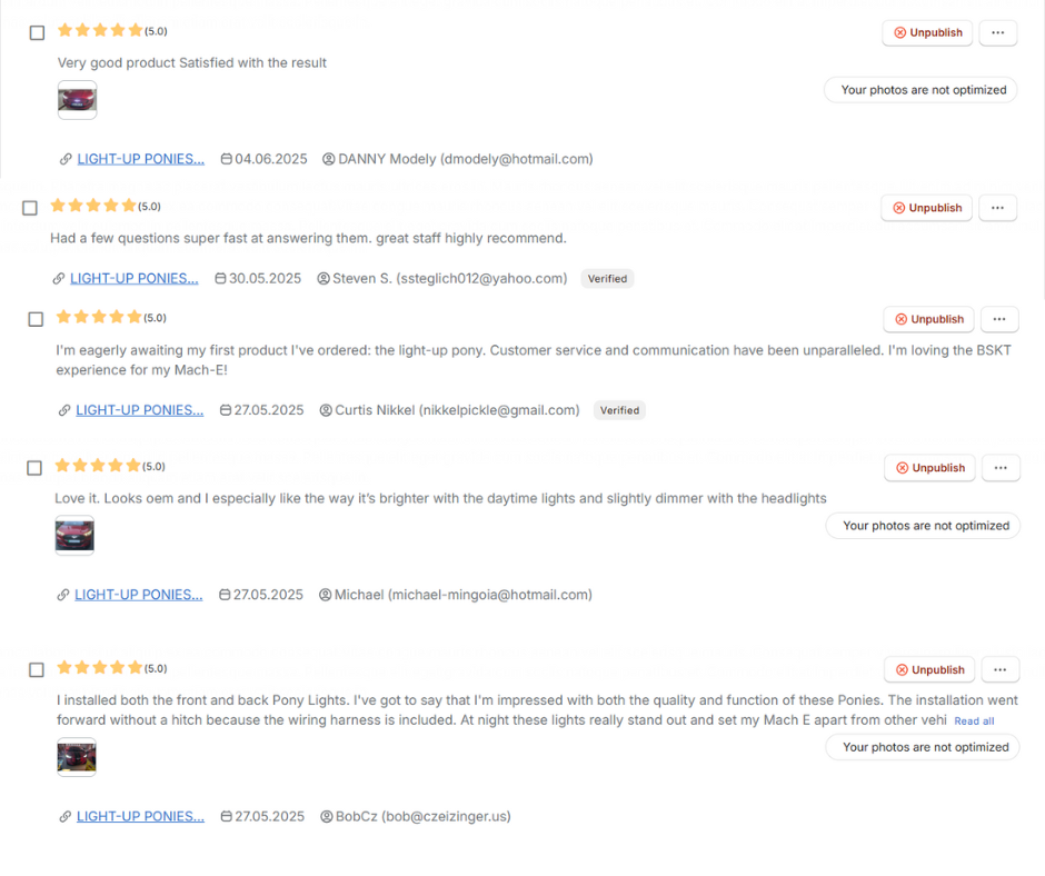 Light-Up Ponies Mustang Mach-E rear illuminated emblem glowing red and white brake and reverse lights for non-GT models 2021-2025