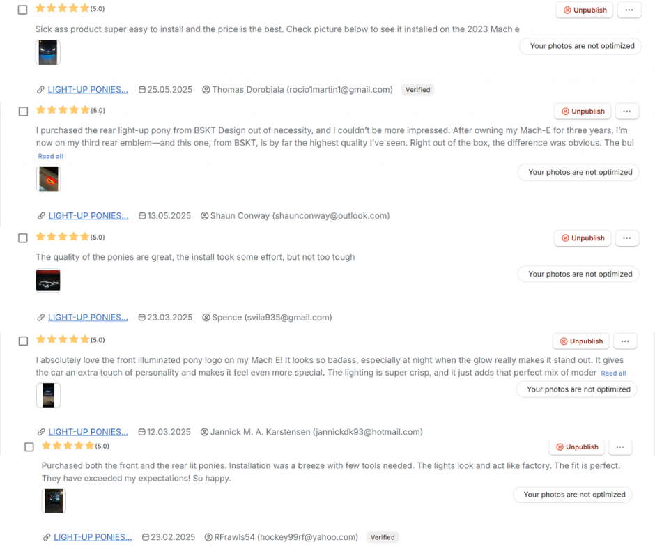 BSKT Light-Up Ponies V3 for Mustang Mach-E rear emblem red and white LED plug-and-play installation