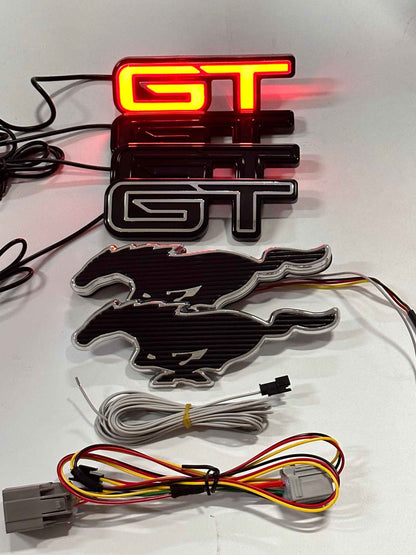 Light-Up Ponies Mustang Mach-E LED emblems with wiring and GT badges for Mustang Mach-E upgrade