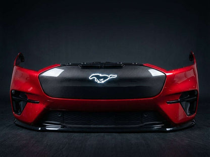 GT bumper front replacement for 2021-2026 Mustang Mach-E with carbon grill and LED pony emblem