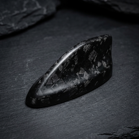 Shark Antenna Cap for Mustang Mach-E 2021-2025 in dry carbon fiber, black or forged carbon, easy 3M tape installation
