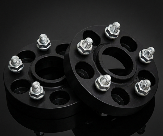 Forged aluminum wheel spacers in various sizes from 10mm to 45mm enhancing vehicle handling and appearance