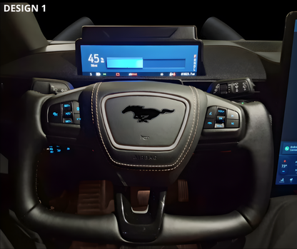 Ford OEM Mach-E Yoke Steering Wheel with Mustang emblem and integrated controls, ergonomic design.