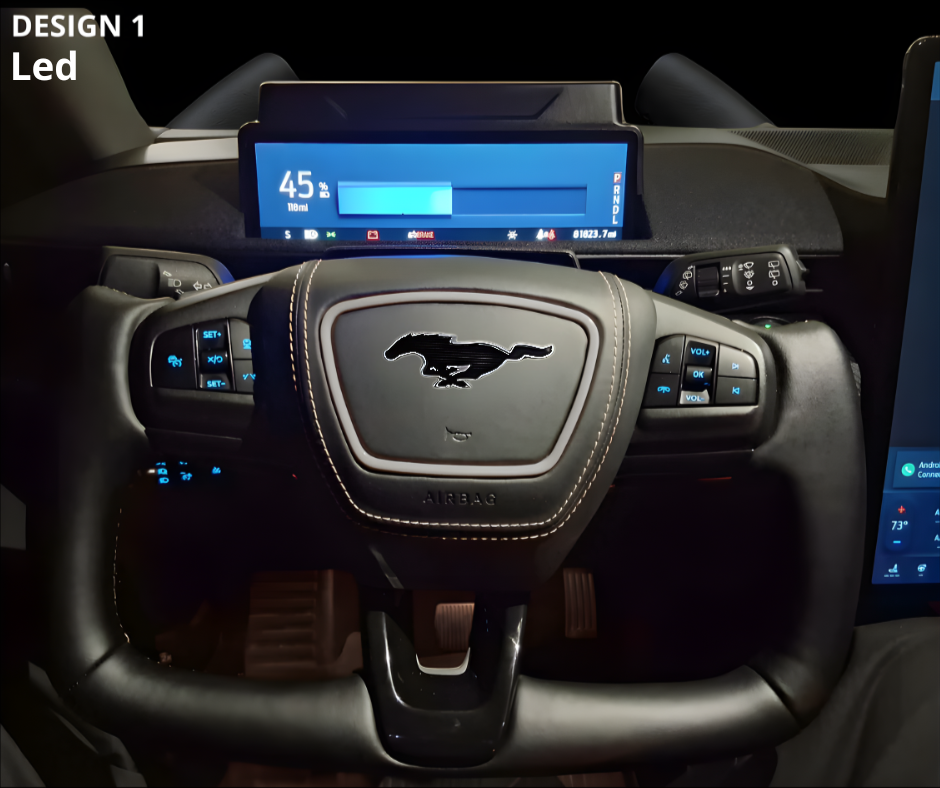 Ford OEM Yoke steering wheel with LED design for Mustang Mach-E, custom-made, plug-and-play, and heated features