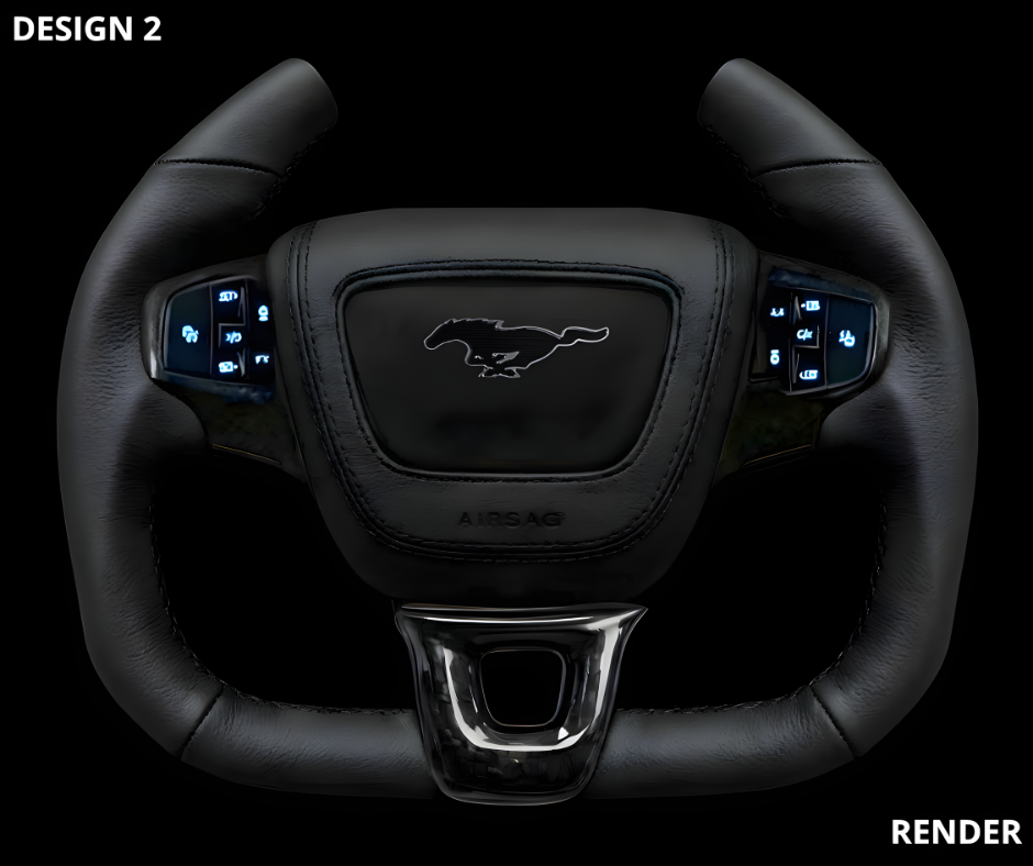 Ford OEM Yoke Steering Wheel for Mustang Mach-E with customizable design and illuminated controls