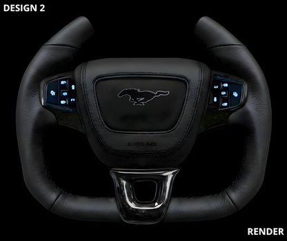 Ford OEM Yoke Steering Wheel for Mustang Mach-E with customizable design and illuminated controls